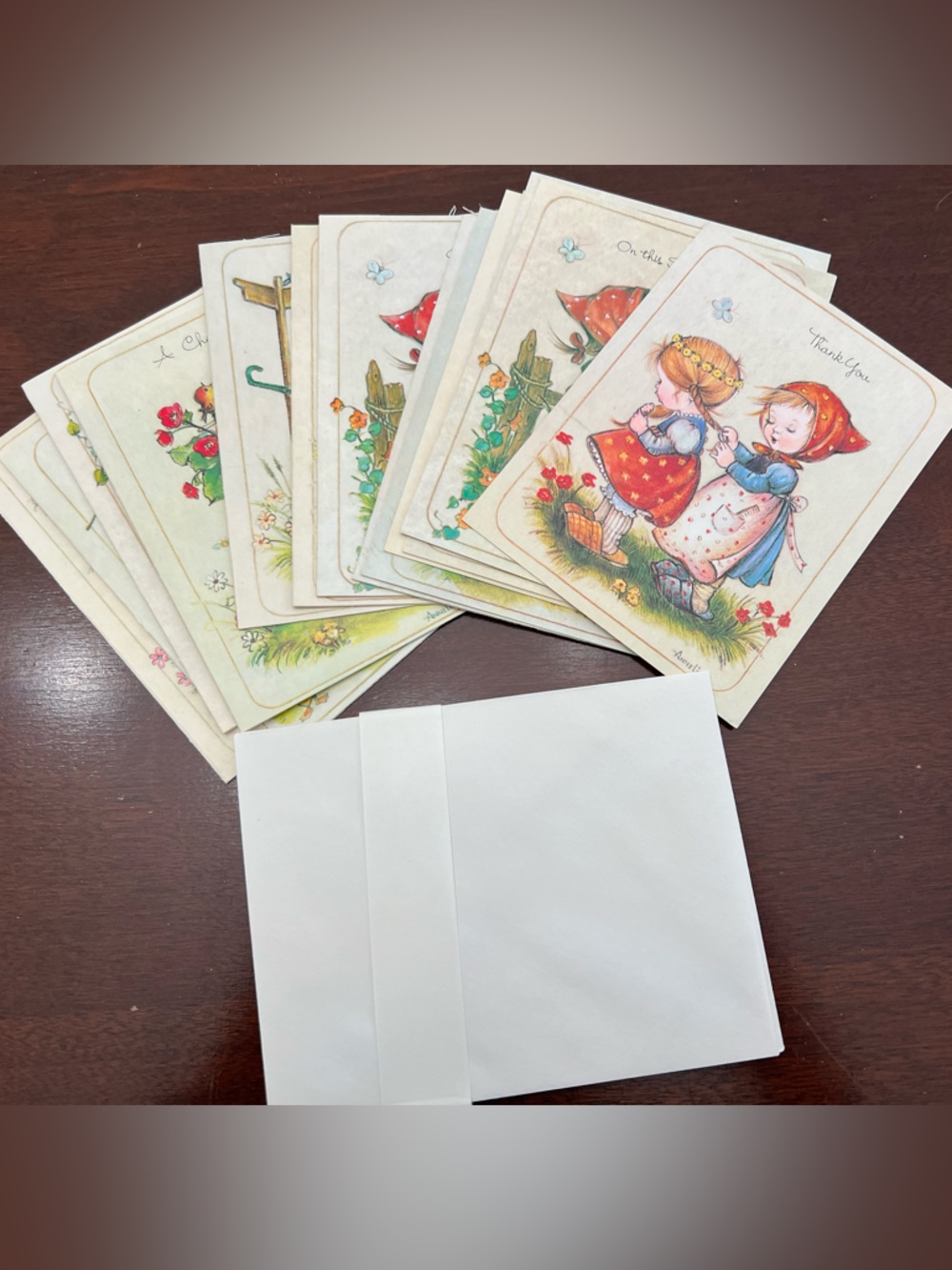 Vintage Storybook Greeting Cards - Red & Cream Illustrations Set of 14